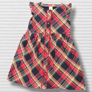 Gymboree Girls Dress 5T Red Plaid Cotton Flutter Sleeve Apple Button School Fall